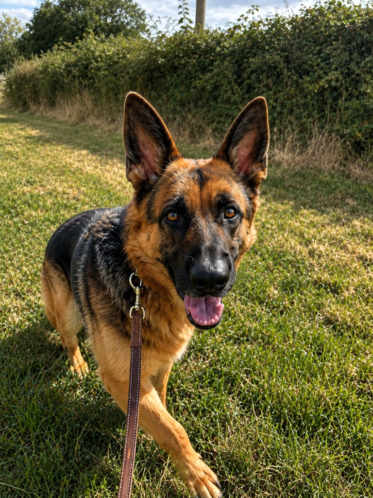 Dog hotel Kildare - German Shepherd on green grass paddocks